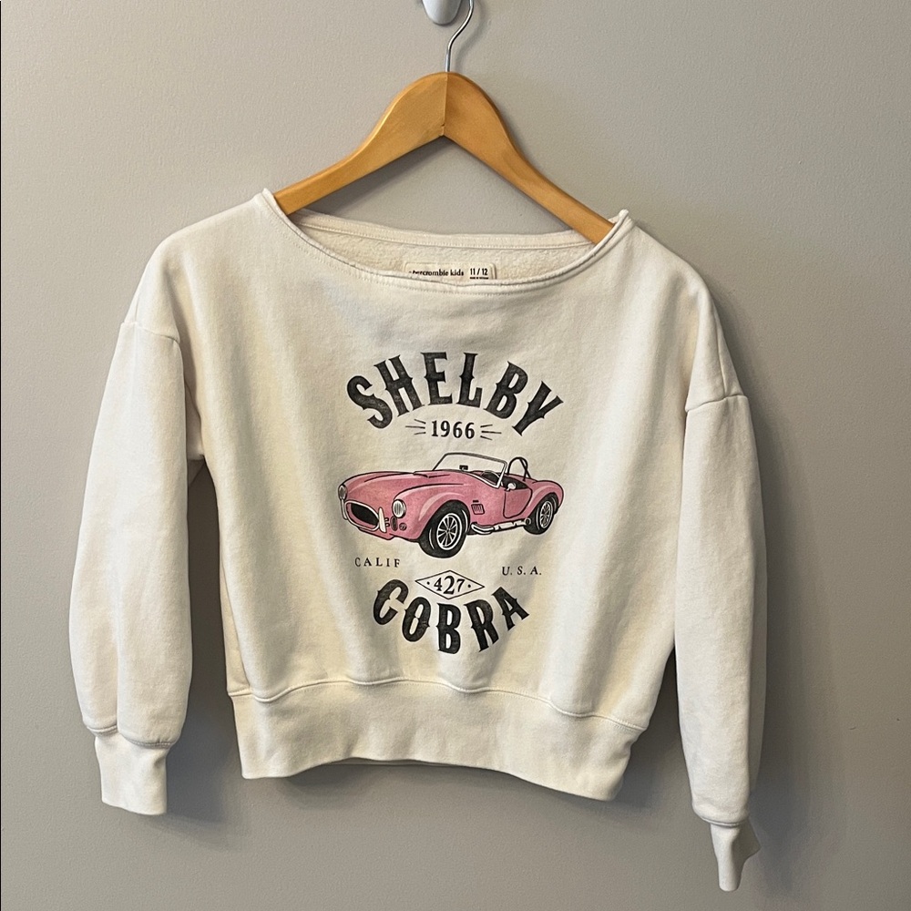 Abercrombie Kids Cream Sweatshirt with Pink Car Graphic